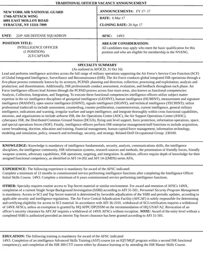 TRADITIONAL OFFICER VACANCY ANNOUNCEMENT NEW YORK