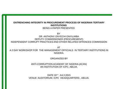 ENTRENCHING INTEGRITY IN PROCUREMENT PROCESS OF