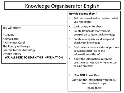 Knowledge Organisers for English How do you use