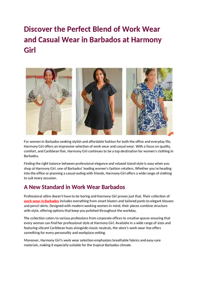 Discover the Perfect Blend of Work Wear and Casual Wear in Barbados at Harmony Girl