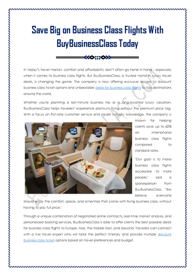 Save Big On Business Class Flights Today