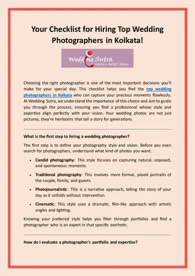 Your Checklist for Hiring Top Wedding Photographers in Kolkata!