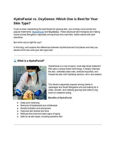 HydraFacial vs. OxyGeneo: Which One is Best for Your Skin Type?