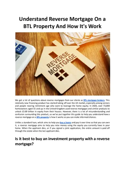 Understand Reverse Mortgage On a BTL Property And How It is Work