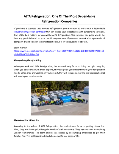 ALTA Refrigeration: One Of The Most Dependable Refrigeration Companies