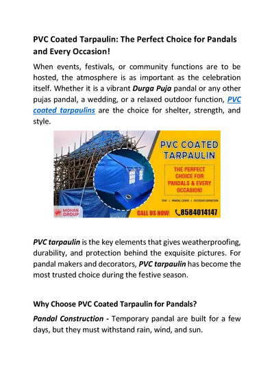 PVC Coated Tarpaulin: The Perfect Choice for Pandals and Every Occasion!