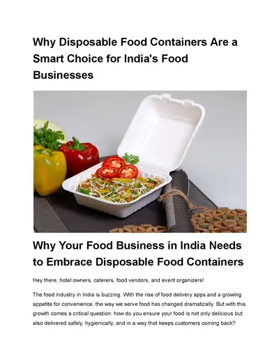Why Disposable Food Containers Are a Smart Choice for India's Food Businesses
