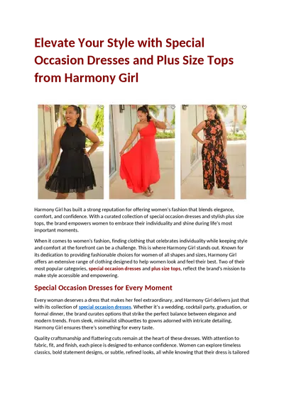 Elevate Your Style with Special Occasion Dresses and Plus Size Tops from Harmony Girl
