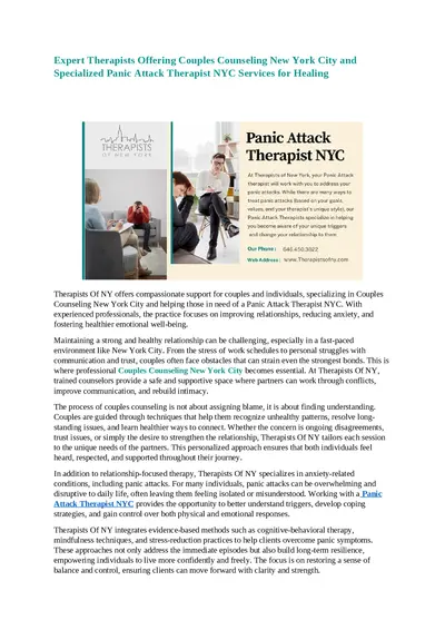 Expert Therapists Offering Specialized Panic Attack Therapist NYC Services for Healing