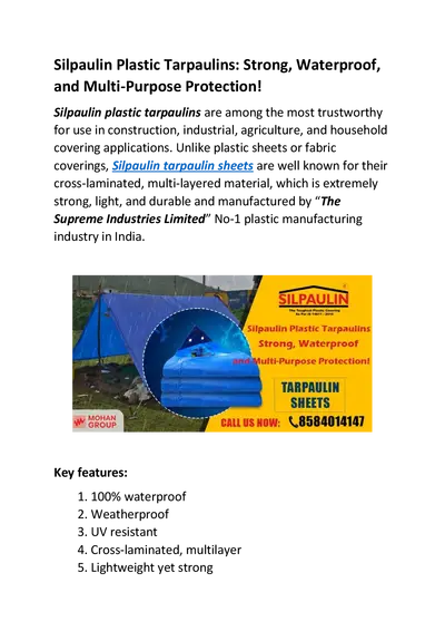Silpaulin Plastic Tarpaulins: Strong, Waterproof, and Multi-Purpose Protection!