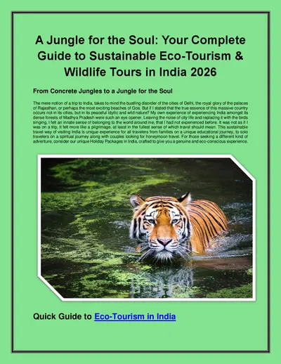 A Jungle for the Soul: Your Complete Guide to Sustainable Eco-Tourism & Wildlife Tours in India 2026