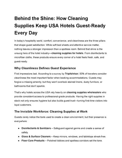 Behind the Shine: How Cleaning Supplies Keep USA Hotels Guest-Ready Every Day
