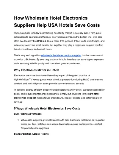 How Wholesale Hotel Electronics Suppliers Help USA Hotels Save Costs