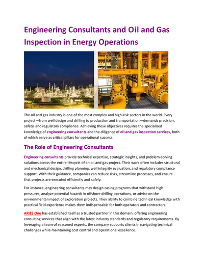 Engineering Consultants and Oil and Gas Inspection in Energy Operations