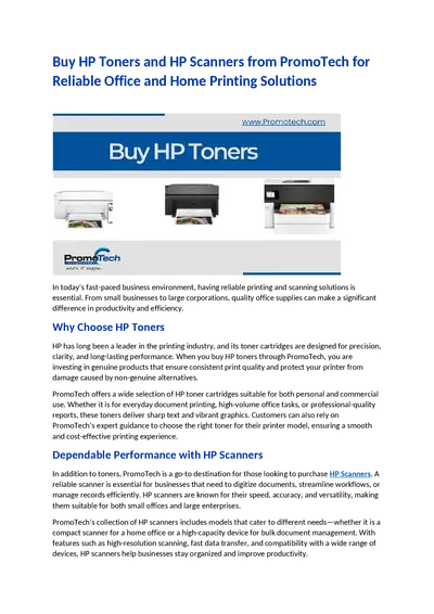 Buy HP Toners and HP Scanners from PromoTech for Reliable Office and Home Printing Solutions