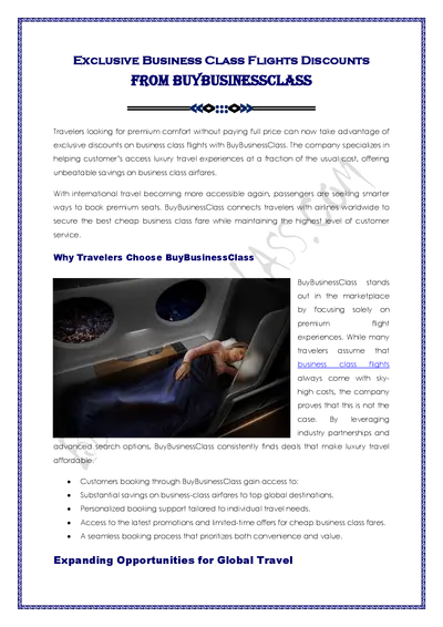 Exclusive Business Class Flights Discounts