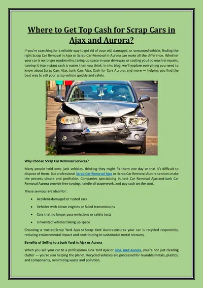 Where to Get Top Cash for Scrap Cars in Ajax and Aurora?