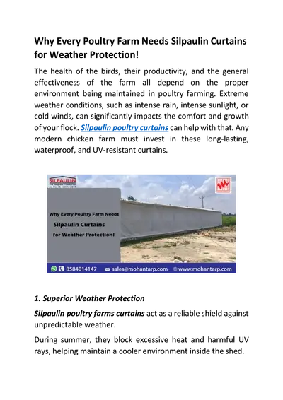 Why Every Poultry Farm Needs Silpaulin Curtains for Weather Protection!