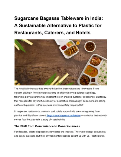 Sugarcane Bagasse Tableware in India: A Sustainable Alternative to Plastic for Restaurants, Caterers, and Hotels