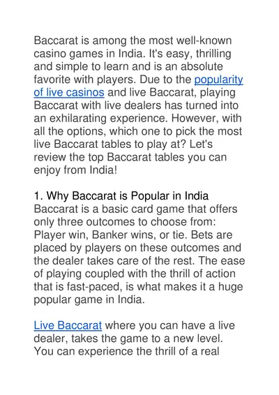 Best Live Baccarat Tables You Can Join from India