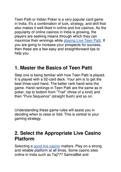 Quick Wins on Live Teen Patti in Indian Casinos