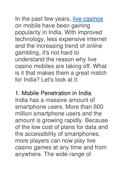 Why Mobile Live Casinos Work Great in India