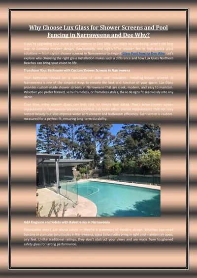 Why Choose Lux Glass for Shower Screens and Pool Fencing in Narraweena and Dee Why?