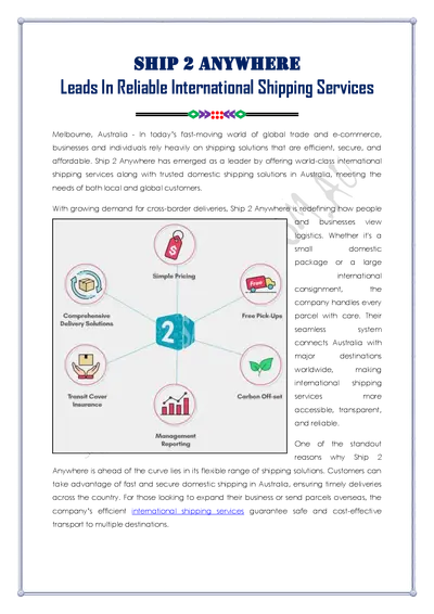 Ship 2 Anywhere Leads In International Shipping Services