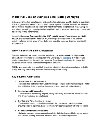 Industrial Uses of Stainless Steel Bolts _ Udhhyog