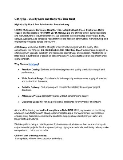 Udhhyog – Quality Nuts and Bolts You Can Trust