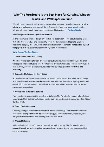 Why The FurnStudio Is the Best Place for Curtains, Window Blinds, and Wallpapers in Pune