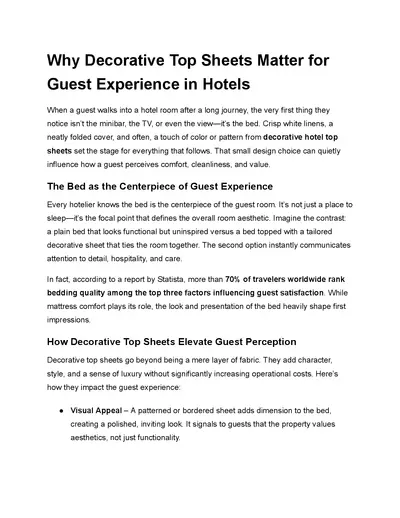 Why Decorative Top Sheets Matter for Guest Experience in Hotels
