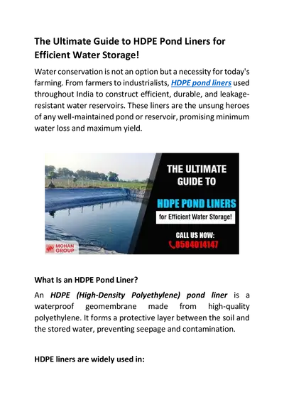 The Ultimate Guide to HDPE Pond Liners for Efficient Water Storage!
