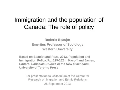 Immigration and the population of Canada: The role