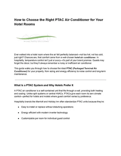 How to Choose the Right PTAC Air Conditioner for Your Hotel Rooms