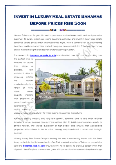 Invest In The Bahamas Luxury Real Estate