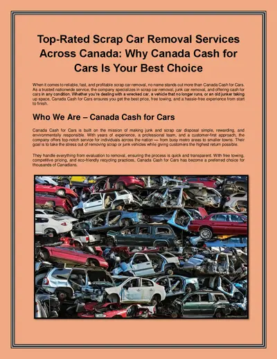 Top-Rated Scrap Car Removal Services Across Canada: Why Canada Cash for Cars Is Your Best Choice