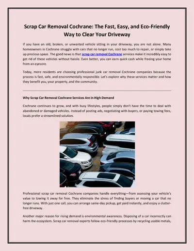 Scrap Car Removal Cochrane: The Fast, Easy, and Eco-Friendly Way to Clear Your Driveway