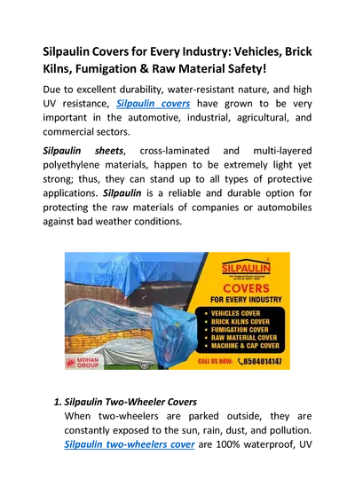 Silpaulin Covers for Every Industry: Vehicles, Brick Kilns, Fumigation & Raw Material Safety!