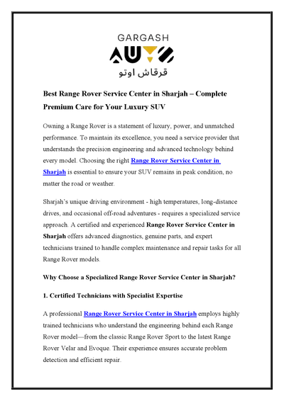 Best Range Rover Service Center in Sharjah – Complete Premium Care for Your Luxury SUV