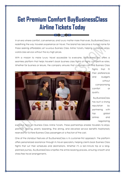 Get Premium Comfort Via BuyBusinessClass Deals