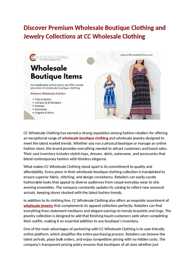 Discover Premium Wholesale Boutique Clothing and Jewelry Collections at CC Wholesale Clothing