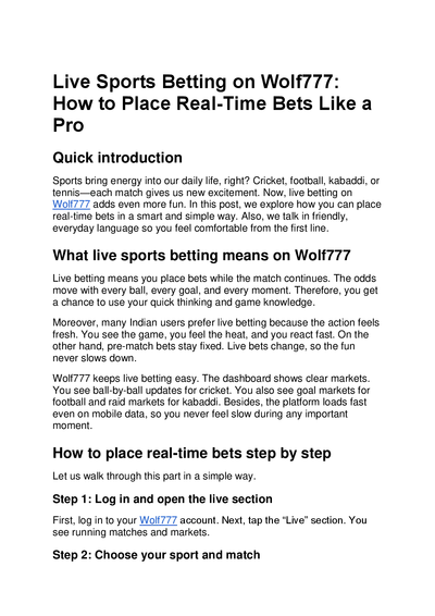 Live Sports Betting on Wolf777: How to Place Real-Time Bets Like a Pro