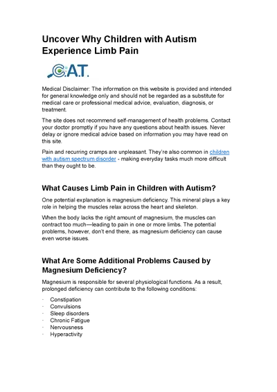 Uncover Why Children with Autism Experience Limb Pain