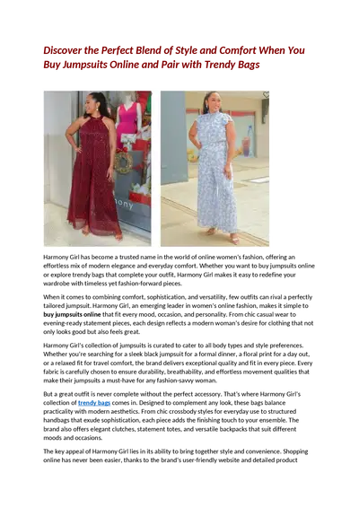 Discover the Perfect Blend of Style and Comfort When You Buy Jumpsuits Online and Pair with Trendy Bags