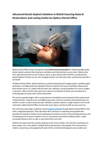 Advanced Dental Implant Solutions in Bristol Ensuring Natural Restorations and Lasting Smiles by Optima Dental Office