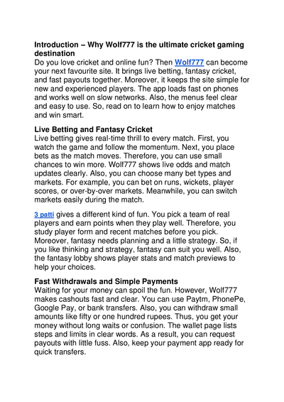 Your Ultimate Cricket Gaming Destination – Explore Wolf777!