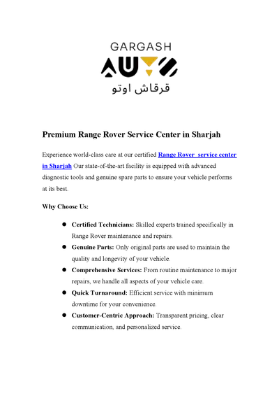 Premium Range Rover Service Center in Sharjah
