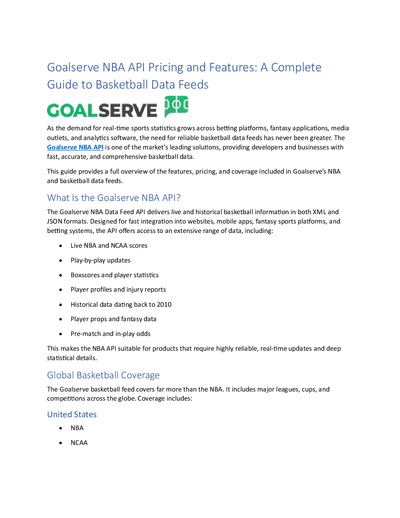 Goalserve NBA API Pricing and Features: A Complete Guide to Basketball Data Feeds