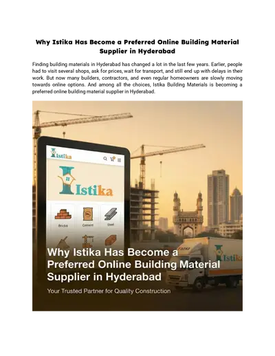 Why Istika Has Become a Preferred Online Building Material Supplier in Hyderabad